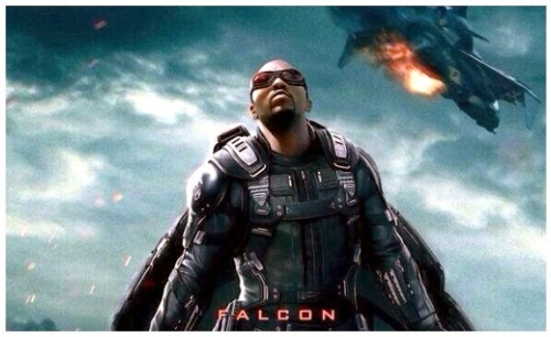 Promo for Cap 2 featuring Falcon (Anthony Mackie), © Marvel 2014.